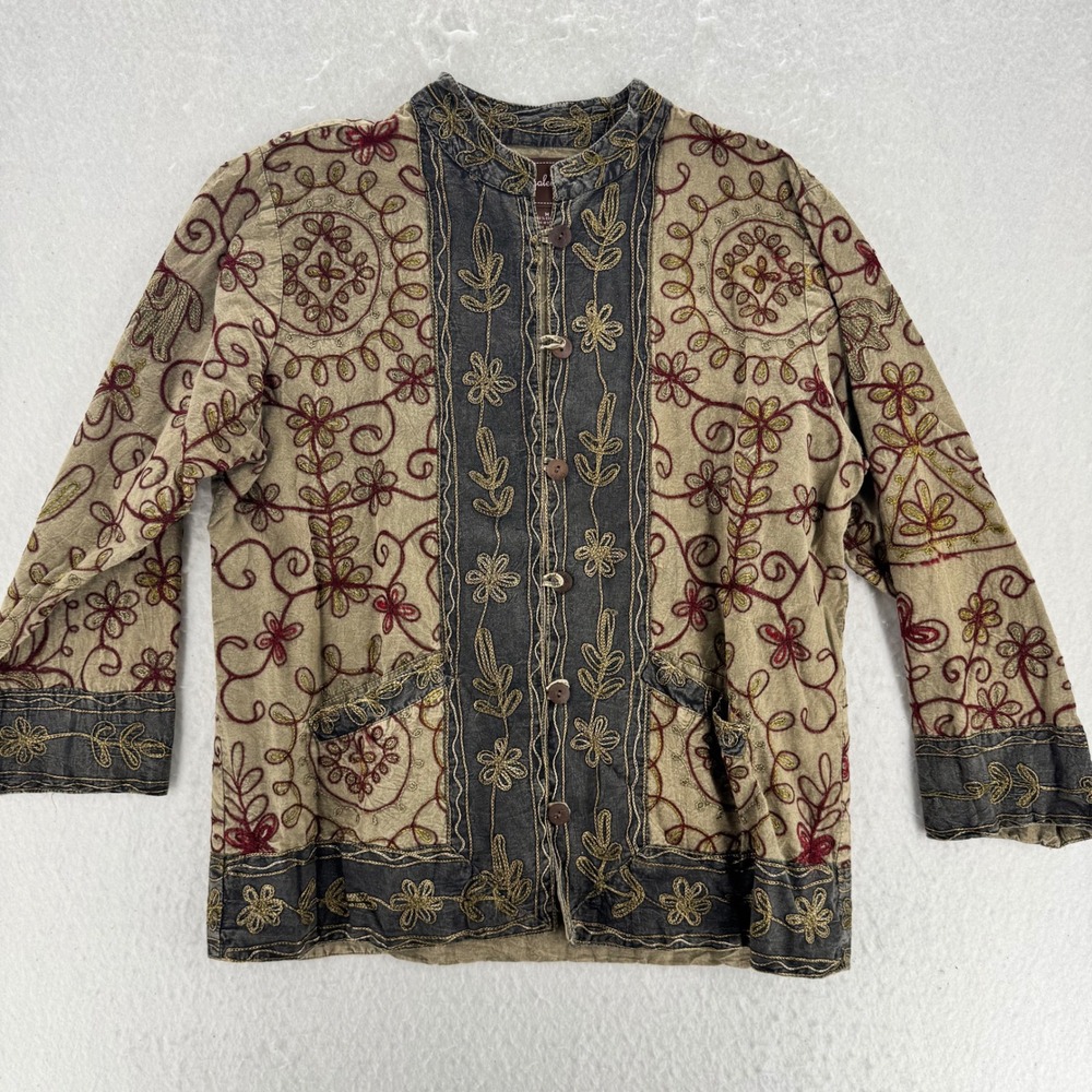 Galeno - Jacket Embroidered Boho Cotton - Olive Gray - M - Women
